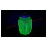 Vintage Uranium Glass Ribbed 5" Spice Jar - Glows!