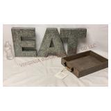 Galvanized Eat Sign & Thirty-One Wooden Tray