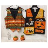 Halloween Vests & Ceramic Pumpkin Decor