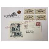 1800s Confederate Bond Coupons & 1956 Alamo Stamp