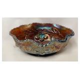 Antique Dugan Wreathed Cherry Carnival Glass Bowl