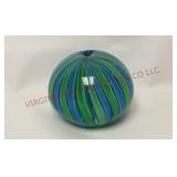 Blue & Green Ribbon Striped Glass Paperweight