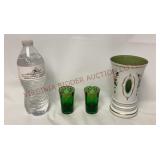Gilt Shot Glasses & Bohemian Cut Overlay Vase