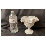 Fenton Hobnail Milk Glass Ruffled Compote