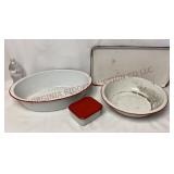 Vintage Enamelware Pans, Refrigerator Box & Tray