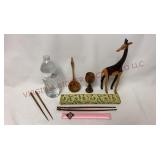 Vintage Wooden Utensils, Goblet & Giraffe