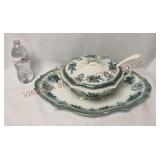 WH Grindley Brussels Green Tureen & 19" Platter