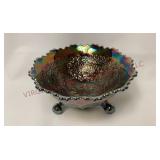 Fenton Leaf Chain Carnival Glass Footed 6.5" Bowl