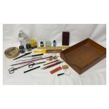 Vintage Office Supplies, Inkwell, Ink, Pens & More