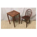 Vintage Side Table & Small Windsor Chair