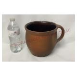Antique Redware Handled Jug Crock - 6.5" tall