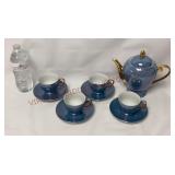 I. Godinger Blue Lusterware & Gold Coffee Tea Set