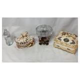 Mid Century Covered Boxes & Pedestal Prism Ashtray