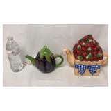 Eggplant & Basket of Cherries Ceramic Teapots