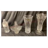 Vintage Crystal Basket & Flower Vases