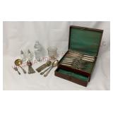Assorted Flatware, Chest, Spooner, Salt & Pepper