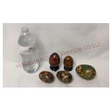 Vintage Hand Painted Wooden Eggs & Stands