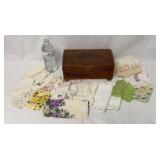 Vintage Cedar Jewelry Chest & Handkerchiefs