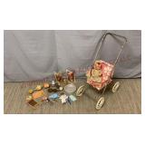 Vintage Doll Stroller, Baby Doll & Small Toys