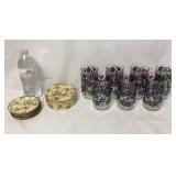 Mid Century Violet Flower Coaster Set & Tumblers