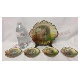 Early 1900s German Porcelain Handled Leaf Dish Set