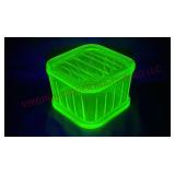 Depression Glass Refrigerator Dish w Lid - Glows!