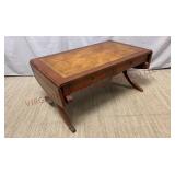 Mahogany Leather Inlay Drop-Side Coffee Table