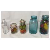 Vintage Atlas & Ball Bail Lid Jars w Faux Fruit