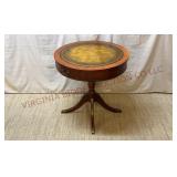Mahogany Leather Inlay Single Drawer Drum Table