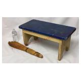 Antique Straw Hearth Broom & Primitive Stool