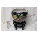 Vintage Garden Ridge Floral Koi Bowl w Stand