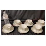 Antique Bone China 2-Handled Teacups & Saucers