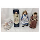 Animated Musical Baby & (3) Porcelain Bisque Dolls