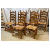 Vintage Ladder Back Dining Chairs w Rush Seats - 6