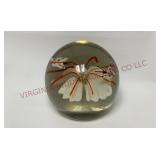 Butterflies & Flower Art Glass Orb Paperweight