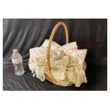 Basket FULL of Embroidered & Crochet Linens