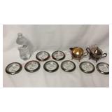 Vtg Leonard Silver Plate Coasters, Sugar & Creamer