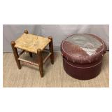 Woven Rush Foot Stool & Mid Century Hassock
