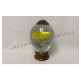 Vintage Yellow Flower Egg Shaped Paperweight