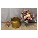 Gold Leaf Dream Tree, Brass Planter & Flowers