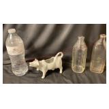 French Porcelain Cow Creamer & Glass Baby Bottles