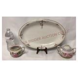 Vintage Bavarian Floral Platter, Sugar & Creamer