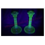 Cambridge Ritz Blue Candlesticks - Repaired - Glow