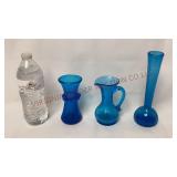 Vintage Crackle Glass Vase & Pitcher, Blown Vase