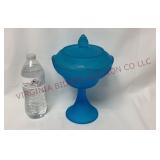 Indiana Glass Frosted Satin Blue Candy Dish w Lid