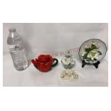 Capodimonte Style Rose Teapot & Floral Porcelain