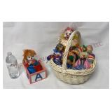Vintage Clown Music Box & Basket of Clown Dolls