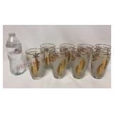 MCM Libbey Frosted Gold Leaf Tumblers - 8