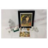 Framed Kitten Picture, Figurines & Fabric Holder