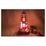 Stained Glass Lighthouse Nightlight Lamp - Works!